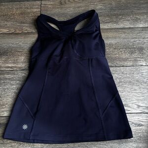Athleta Va Va Racerback Tank Top Navy Blue Built In Bra Sz 32C